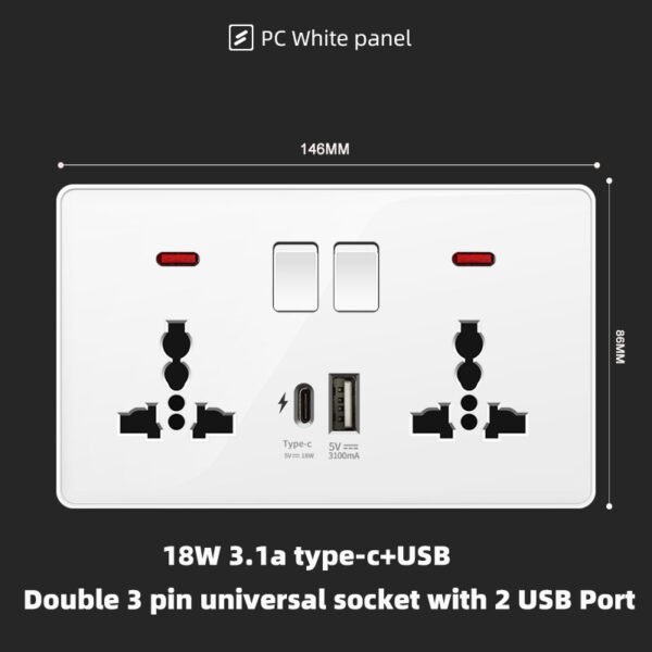 Double 3 pin Universal socket